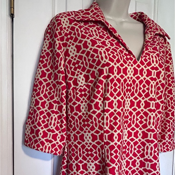 Jude Connally Red & Tan Geometric Shirt Dress | Size Large - Picture 3 of 9